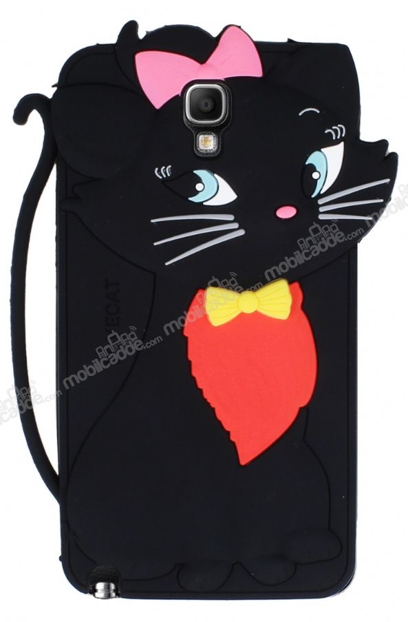 Samsung N7500 Galaxy Note 3 Neo Mari Cat Kedi Siyah Silikon Kılıf