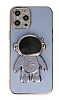 Eiroo Astronot iPhone 12 Pro Max Standl Mavi Silikon Klf