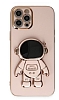 Eiroo Astronot iPhone 12 Pro Max Standl Pembe Silikon Klf