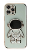 Eiroo Astronot iPhone 12 Pro Max Standl Yeil Silikon Klf
