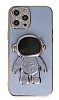 Eiroo Astronot iPhone 12 Pro Standl Mavi Silikon Klf