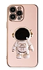 Eiroo Astronot iPhone 13 Pro Max Standl Pembe Silikon Klf