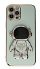 Eiroo Astronot iPhone 13 Pro Standl Yeil Silikon Klf