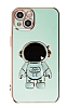 Eiroo Astronot iPhone 14 Standl Yeil Silikon Klf