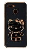Eiroo Aynal Kitty Oppo A12 Standl Siyah Silikon Klf
