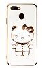 Eiroo Aynal Kitty Oppo A12 Standl Beyaz Silikon Klf