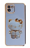 Eiroo Aynal Kitty Samsung Galaxy A03 Standl Mavi Silikon Klf