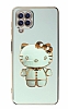 Eiroo Aynal Kitty Samsung Galaxy A22 4G Standl Yeil Silikon Klf