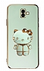 Eiroo Aynal Kitty Samsung Galaxy J6 Plus Standl Yeil Silikon Klf