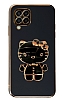 Eiroo Aynal Kitty Samsung Galaxy M32 Standl Siyah Silikon Klf