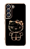 Eiroo Aynal Kitty Samsung Galaxy S21 Plus Standl Siyah Silikon Klf