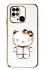 Eiroo Aynal Kitty Xiaomi Redmi 10C Standl Beyaz Silikon Klf