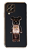 Eiroo Samsung Galaxy M32 Candy Bear Standl Siyah Silikon Klf