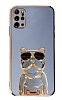 Eiroo Bulldog Samsung Galaxy S20 Plus Standl Mavi Silikon Klf