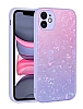 Eiroo Glitter Marble iPhone 11 Mermer Desenli Mor Silikon Klf