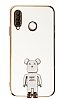 Eiroo Huawei P30 Lite Baby Bear Standl Beyaz Silikon Klf