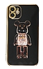 Eiroo iPhone 11 Candy Bear Standl Siyah Silikon Klf