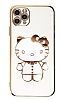Eiroo iPhone 11 Pro Aynal Kitty Standl Beyaz Silikon Klf