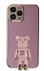 Eiroo iPhone 13 Pro Max Baby Bear Standl Mor Silikon Klf