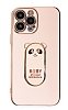 Eiroo iPhone 13 Pro Baby Panda Standl Pembe Silikon Klf