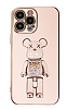 Eiroo iPhone 13 Pro Candy Bear Standl Pembe Silikon Klf