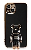 Eiroo iPhone 14 Baby Bear Standl Siyah Silikon Klf