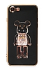 Eiroo iPhone 7 / 8 Candy Bear Standl Siyah Silikon Klf