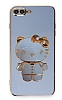 Eiroo iPhone 7 Plus / 8 Plus Aynal Kitty Standl Mavi Silikon Klf