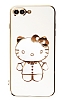 Eiroo iPhone 7 Plus / 8 Plus Aynal Kitty Standl Beyaz Silikon Klf