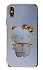 Eiroo iPhone X / XS Aynal Kitty Standl Mavi Silikon Klf