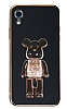 Eiroo iPhone XR Candy Bear Standl Siyah Silikon Klf