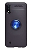 Eiroo Liquid Ring Samsung Galaxy A01 Standl Siyah-Mavi Silikon Klf
