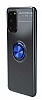 Eiroo Liquid Ring Samsung Galaxy S20 Standl Siyah-Lacivert Silikon Klf