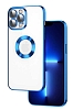 Eiroo Luxury Clear iPhone 13 Pro Kamera Korumal Lacivert Silikon Klf