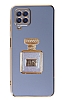 Eiroo Samsung Galaxy A12 Aynal Parfm Standl Mavi Silikon Klf