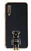 Eiroo Samsung Galaxy A7 2018 Baby Bear Standl Siyah Silikon Klf