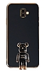 Eiroo Samsung Galaxy J6 Plus Baby Bear Standl Siyah Silikon Klf