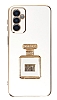 Eiroo Samsung Galaxy M23 Aynal Parfm Standl Beyaz Silikon Klf