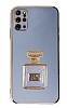 Eiroo Samsung Galaxy S20 Plus Aynal Parfm Standl Mavi Silikon Klf