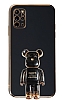 Eiroo Samsung Galaxy S20 Plus Baby Bear Standl Siyah Silikon Klf