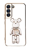 Eiroo Samsung Galaxy S21 Plus Candy Bear Standl Beyaz Silikon Klf