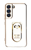 Eiroo Samsung Galaxy S22 5G Baby Panda Standl Beyaz Silikon Klf