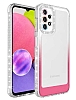 Eiroo Shimmer Samsung Galaxy A32 4G Kamera Korumal Beyaz-Pembe Silikon Klf