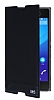Sony Xperia M5 Gizli Mknatsl Yan Kapakl Siyah Deri Klf