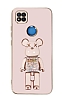 Eiroo Xiaomi Poco C3 Candy Bear Standl Pembe Silikon Klf