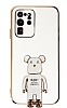 Eiroo Samsung Galaxy S20 Ultra Baby Bear Standl Beyaz Silikon Klf