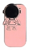 iPhone 12 Pro Max Astronot Kamera Korumal Standl Pembe Silikon Klf