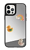 iPhone 12 Pro Max Renkli rdek Figrl Aynal Silver Rubber Klf