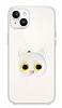 iPhone 13 Kedi Figrl Telefon Tutuculu Beyaz Silikon Klf