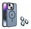 iPhone 15 Wireless arj zellikli Kamera Lens Koruyuculu Mavi Klf